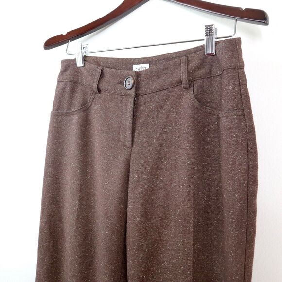 Vintage Cache Size 4 Herringbone Tweed Wide Leg Trousers Brown - Picture 2 of 8
